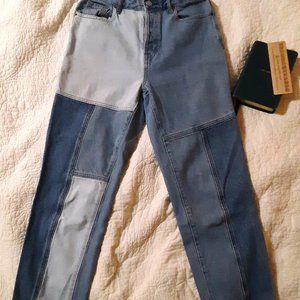 Size Small PACSUN, Blue Quilted Denim, Strait Leg Mom Jeans.